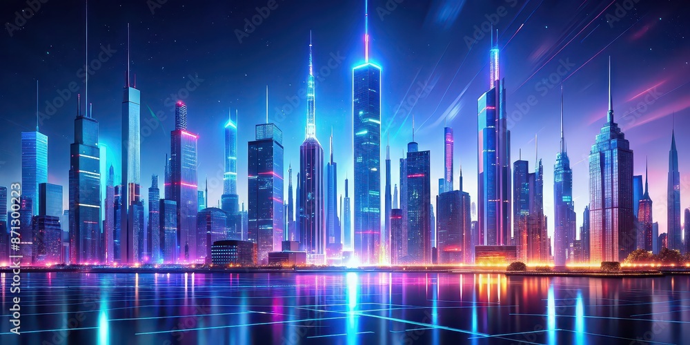 Obraz premium Mesmerizing holographic cityscape with futuristic skyline and luminous structures, cityscape, holographic, futuristic