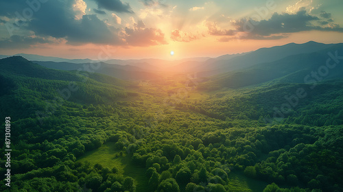 beautiful mountains at sunset, birdseye view. © Wasin Arsasoi