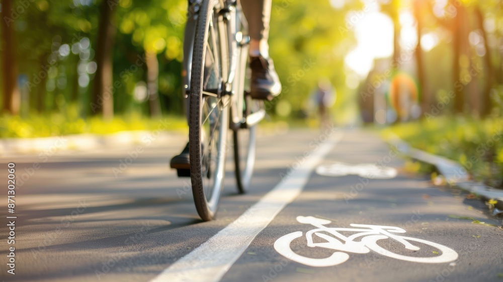 Bicycle commuter on a bike path promoting alternative transportation Bicycle commuter on a bike path promoting alternative transportation