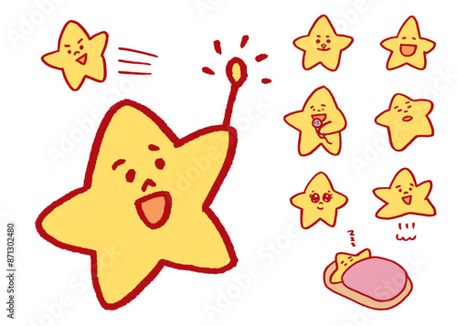 夜空に輝く黄色のかわいい星のキャラ素材