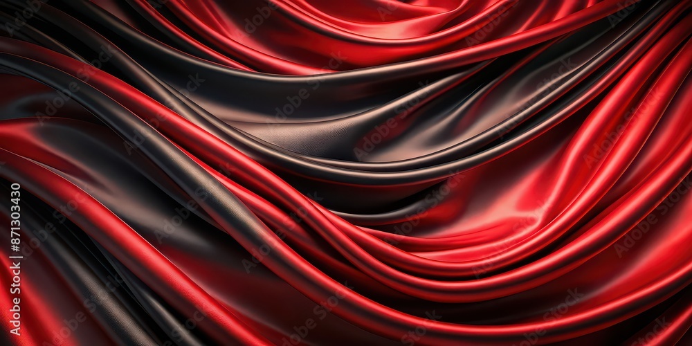 Satin red and black fabric background with very long wavy pleats , satin, red, black, fabric, background, wavy, pleats Satin red and black fabric background with very long wavy pleats , satin, red, black, fabric, background, wavy, pleats