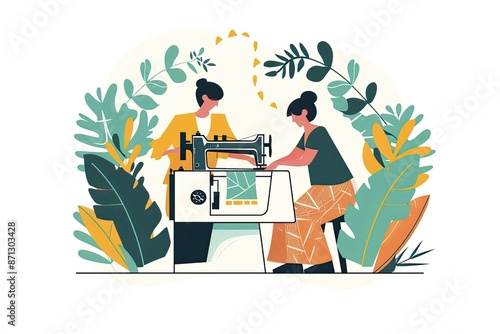 two people working on a sewing machine