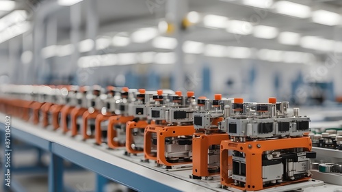 Battery cell assembly line for electric vehicles in mass production close-up picture