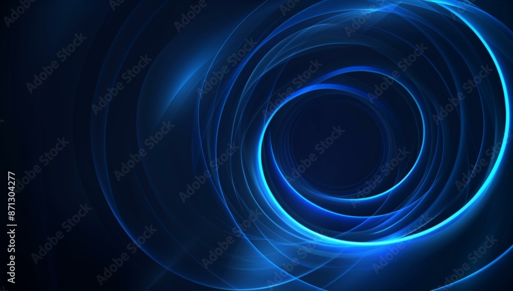 Abstract image of blue glowing lines forming circular patterns on a dark background. Abstract image of blue glowing lines forming circular patterns on a dark background.
