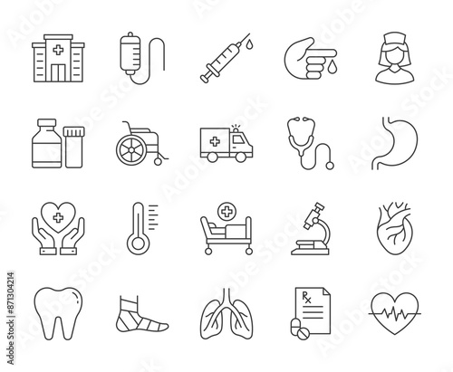 Healthcare and medical line icons set vector illustration. editable stroke