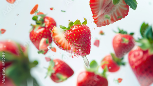 Revitalize Your Skin with Strawberry Extract! Discover our Refreshing Mist Infused with Strawberries for a Glowing Complexion, on White Background photo