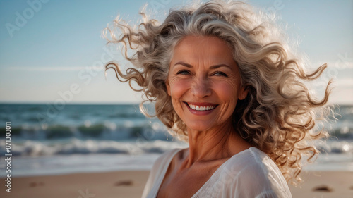 Cabelos de Prata e Sorrisos: A Beleza Autêntica de uma Senhora Idosa na Praia