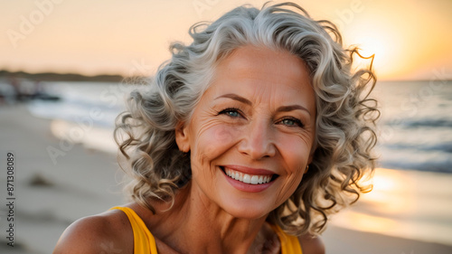 Graça Eterna: Senhora Grisalha Encanta com Beleza Natural na Praia
