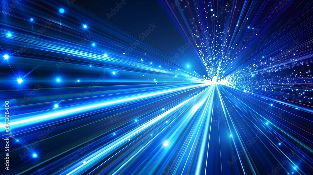 Obraz premium Abstract blue light trails in the dark, motion blur effect