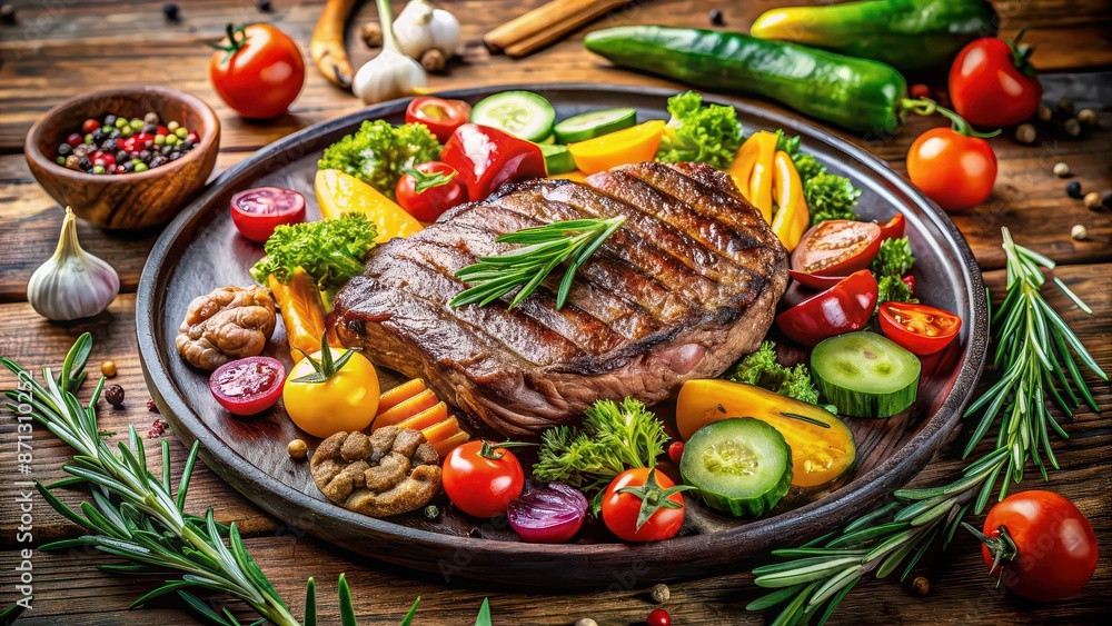 Grilled steak served with a colorful array of fresh vegetables , steak, grilled, food, vegetables, colorful, fresh, healthy, meal Grilled steak served with a colorful array of fresh vegetables , steak, grilled, food, vegetables, colorful, fresh, healthy, meal