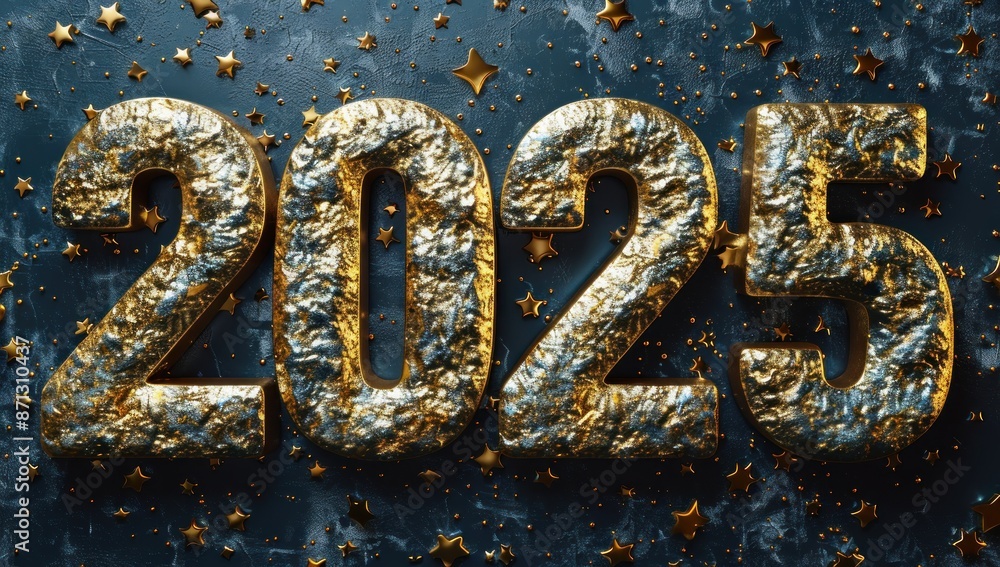 Golden 2025 with Stars on a Dark Background Golden 2025 with Stars on a Dark Background