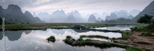 Zhuangyuan bridge Guilin mountains China photo