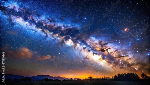 Starry night sky with Milky Way galaxy, stars, universe, space, astronomy, nebula, cosmic, celestial, night © Sujid