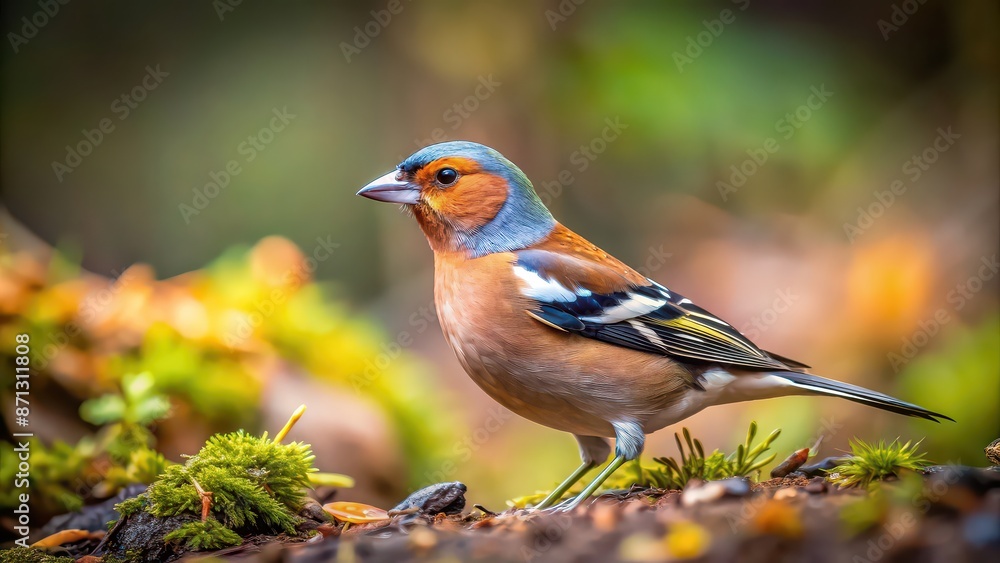 Chaffinch bird foraging on the forest floor , Chaffinch, fringilla coelebs, bird, wildlife, nature, ground, foraging Chaffinch bird foraging on the forest floor , Chaffinch, fringilla coelebs, bird, wildlife, nature, ground, foraging