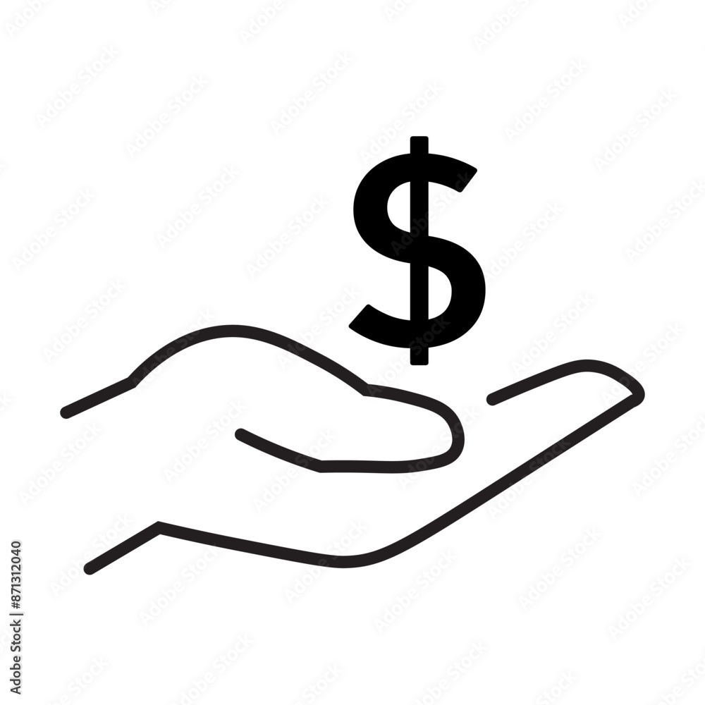 Hand hold a money editable stroke outline icon isolated on white background. Symbol sign pictogram Hand hold a money editable stroke outline icon isolated on white background. Symbol sign pictogram