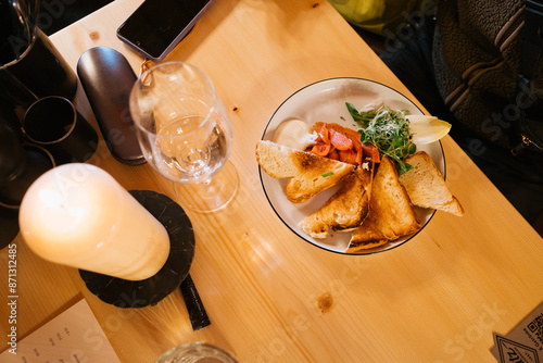 Gourmet Meal on Wooden Table