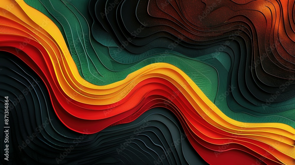 Obraz premium Graphic Tribute: Red, Yellow, Green Lines on Black for Black History