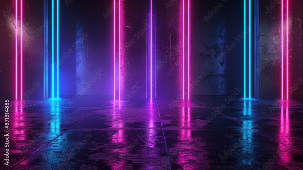 Neon Lights Reflecting on Wet Tiles Neon Lights Reflecting on Wet Tiles