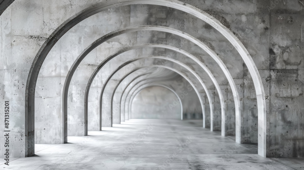 Fototapeta premium Futuristic interior with concrete arches in perspective