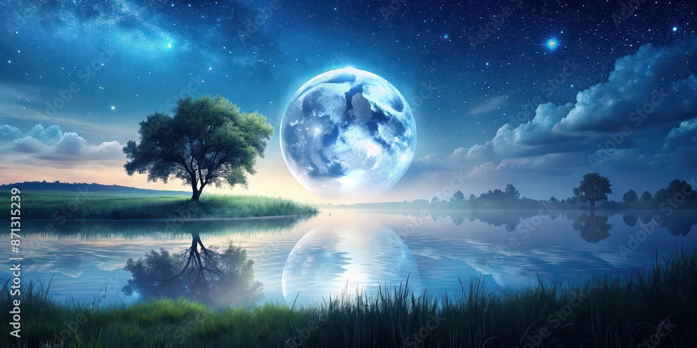 Landscape featuring a tranquil moon shining in the night sky, moon, landscape, night, stars, peaceful, serene, beauty, nature, dusk Landscape featuring a tranquil moon shining in the night sky, moon, landscape, night, stars, peaceful, serene, beauty, nature, dusk