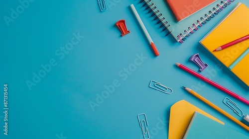Colorful Stationery on a Blue Background