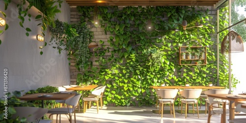 Modern Restaurant Interior with Green Wall