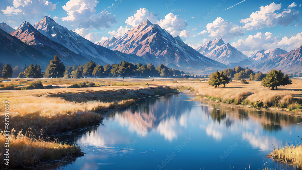 Watercolor Lake Scenery Landscape Watercolor Lake Scenery Landscape