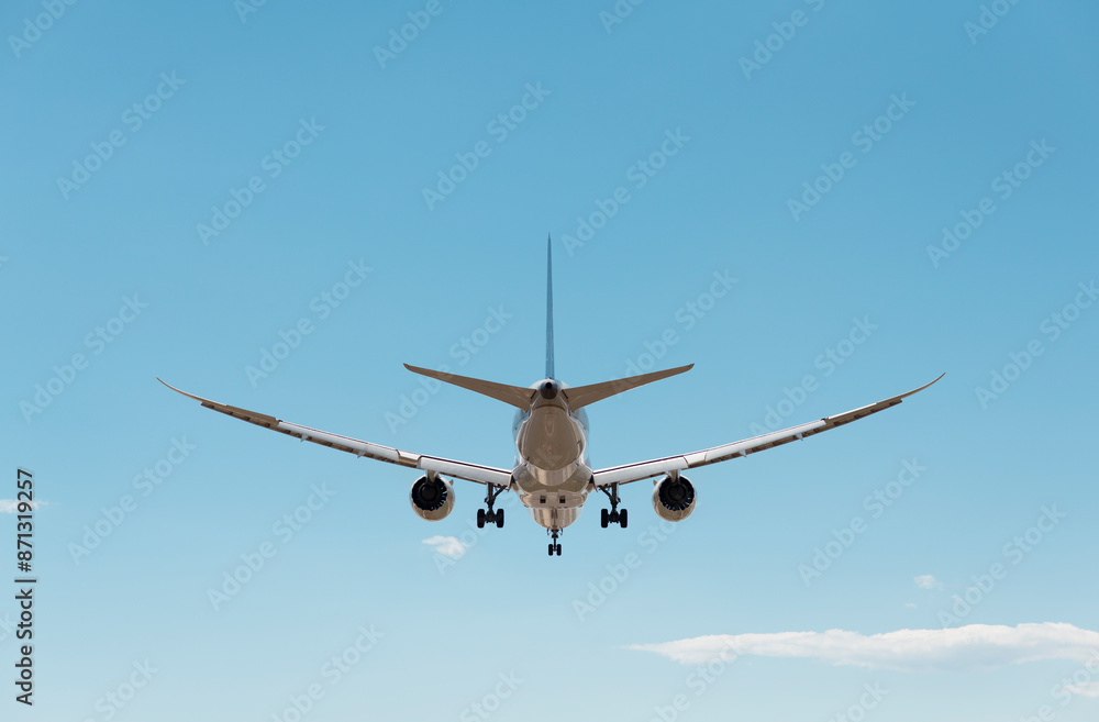 Big airplane landing from back