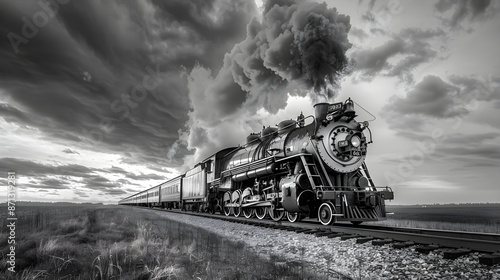 A classic black and white photo of a train. Perfect for vintage or transportation-themed designs
