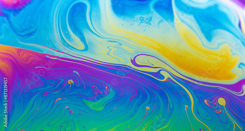 Konstfotografi Colorful rainbow soap bubbles close up