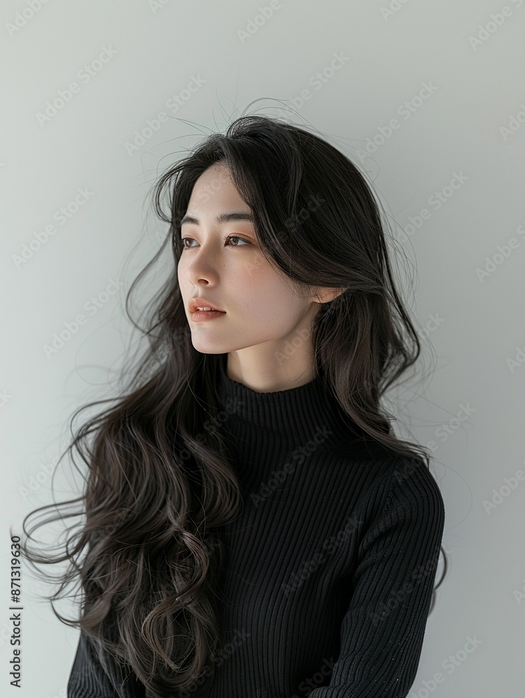 Fototapeta premium Portrait of a Young Woman with Long Black Hair