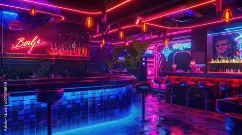 Explore vibrant nightlife scenes illuminated by neon lights, featuring clubs, bars, and underground parties in futuristic settings