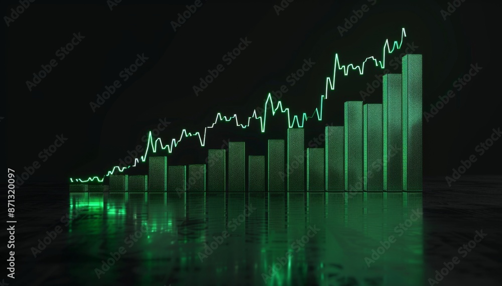 simple trading chart goes up bottom up green only bars black background