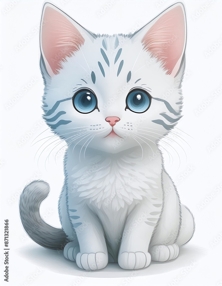 Adorable white kitten with big blue eyes and curious expression Adorable white kitten with big blue eyes and curious expression