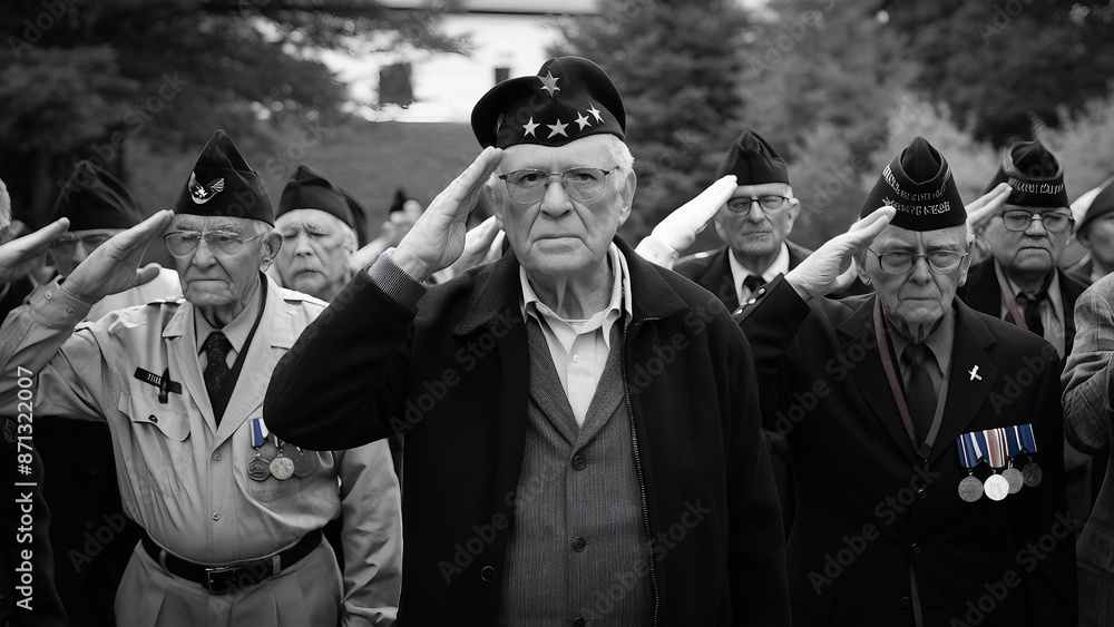 Row of elderly veterans of us army