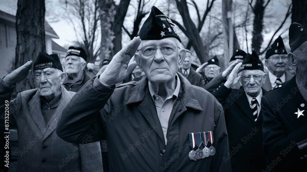 Row of elderly veterans of us army