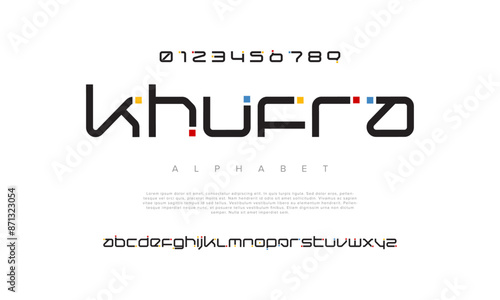 Khufra creative geometric modern urban alphabet font. Digital abstract futuristic, fashion, sport, minimal technology typography. Simple numeric vector illustration © designfourmonths