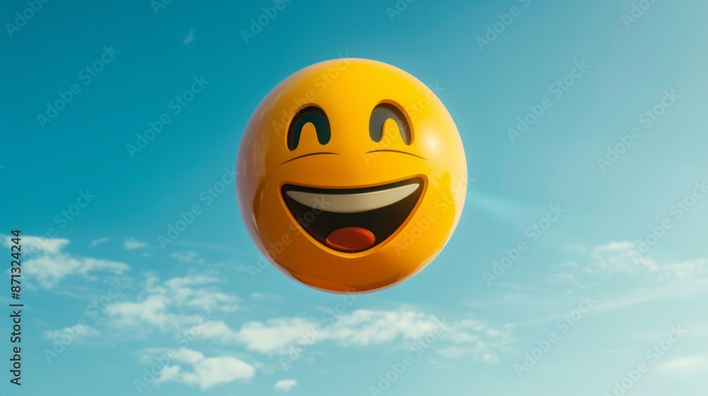 Fototapeta premium Smiling Emoji Floating in the Sky for Creative and Joyful Design Concepts