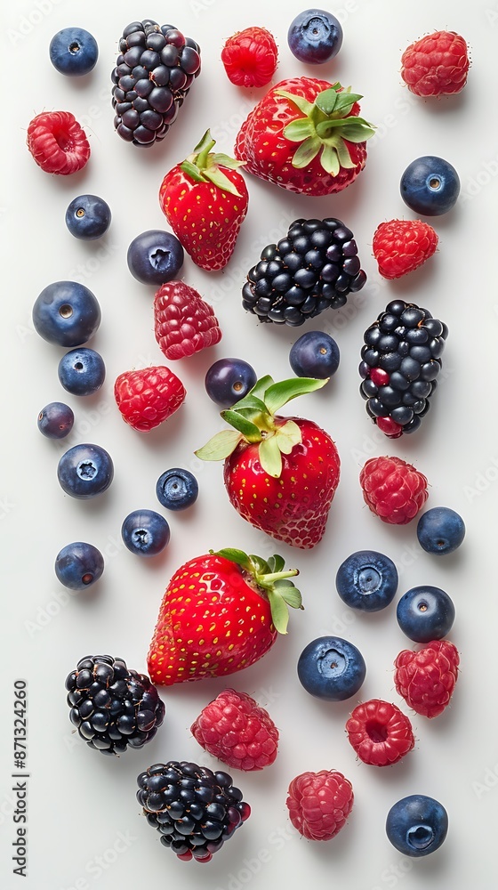 Assortment of Fresh Berries on a White Background Assortment of Fresh Berries on a White Background