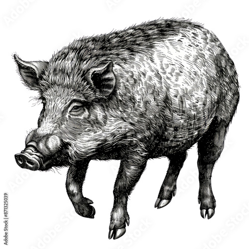 Wallpaper Mural Black And White Drawing Boar lllustration Art, Generative AI Torontodigital.ca