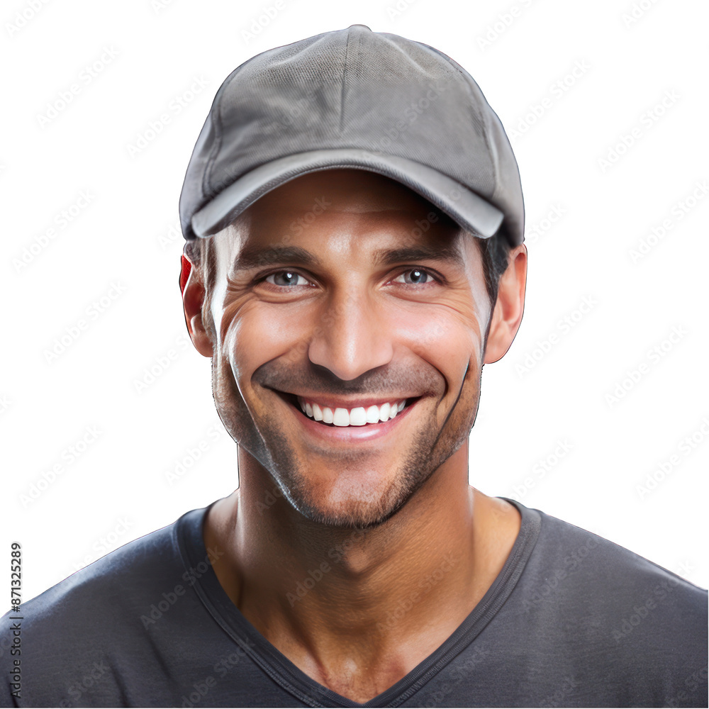 A man smiling wearing cap isolated on transparent background A man smiling wearing cap isolated on transparent background