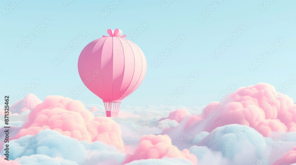 Obraz premium Pink Hot Air Balloon Soaring Through Pastel Clouds