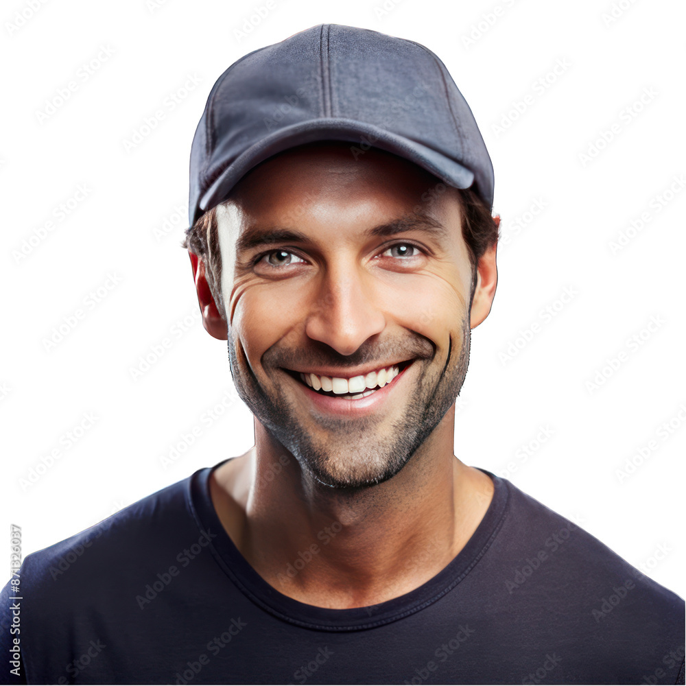A man smiling wearing cap isolated on transparent background A man smiling wearing cap isolated on transparent background