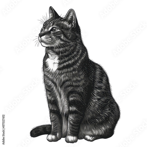 Black And White Drawing Cat lllustrations Art, Generative AI photo