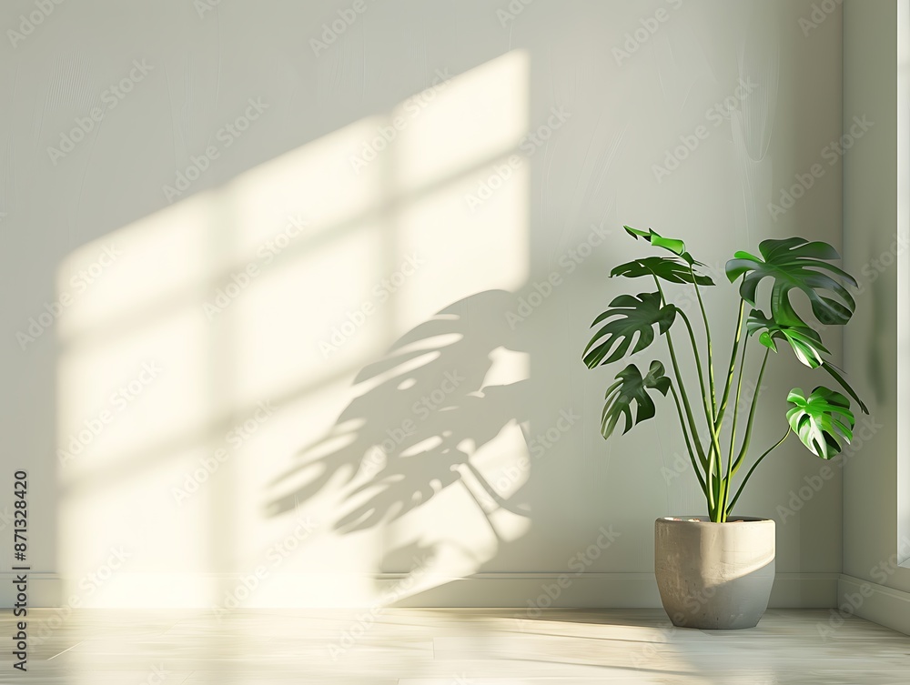 Sunlight Streaming Through a Window onto a Monstera Plant Sunlight Streaming Through a Window onto a Monstera Plant