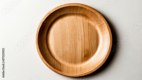 Wooden plate isolated on white background, Empty round wooden plate on white background