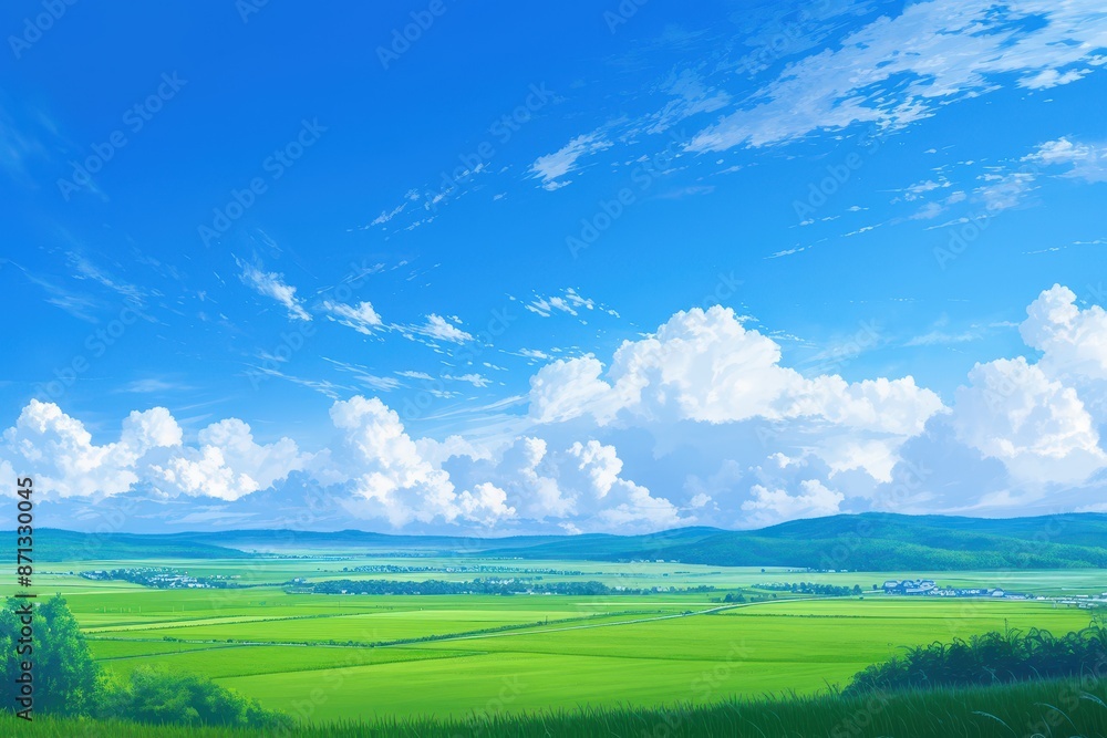 Tranquil Summer Landscape with Fluffy Clouds Tranquil Summer Landscape with Fluffy Clouds
