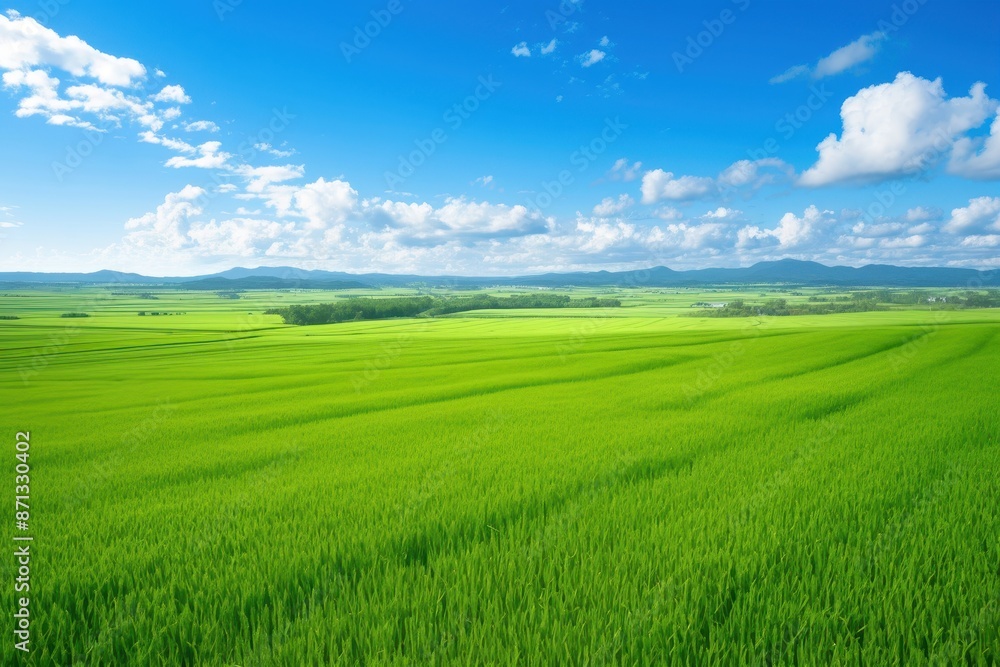 Green Field with Blue Sky and White Clouds Green Field with Blue Sky and White Clouds