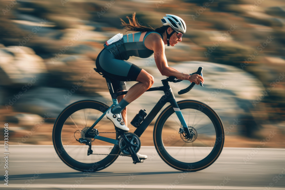 A professional cyclist races down winding mountain road, the stunning landscape and dynamic motion capture the excitement of competitive cycling. A professional cyclist races down winding mountain road, the stunning landscape and dynamic motion capture the excitement of competitive cycling.
