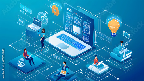 E-learning and Online Education for Student and University Concept. Graphic interface showing technology of digital training course for people to do remote learning from anywhere